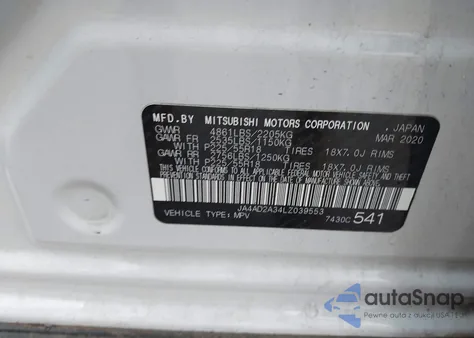 2020 Mitsubishi Outlander Es 2.4 from USA, damaged, VIN JA4AD2A34LZ039553